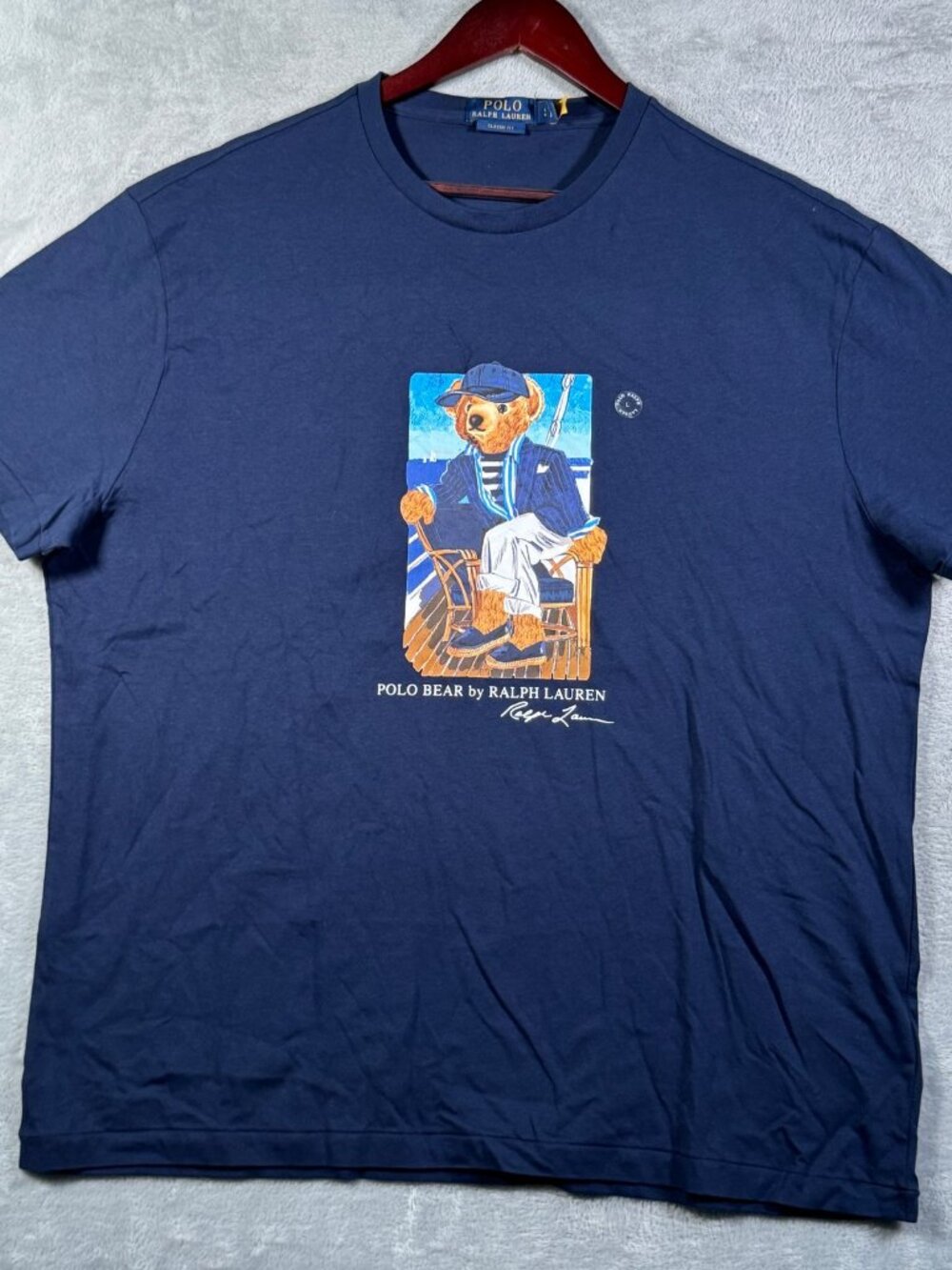 Polo Ralph Lauren T-Shirt Mens L/XL Navy Blue Bear Newport Nautical Classic Fit